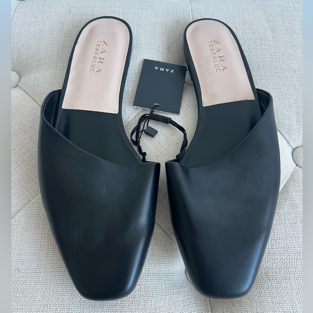 Zara Black Pointed Slide Mules